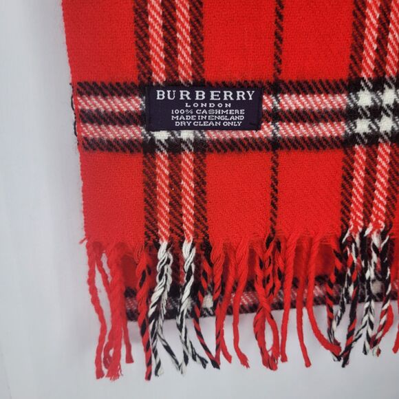 Burberry of London 100% Cashmere Red Plaid Scarf Made in England - Picture 3 of 3